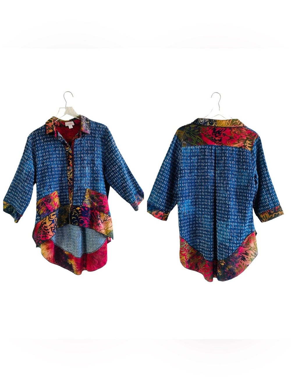 Kamana Artsy Mix Media Button Front High Low Tunic Size M